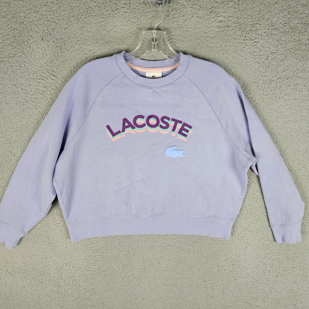 Lacoste Cropped Sweatshirt Womens 40 Purple L!VE Logo Raglan Pullover SF9427